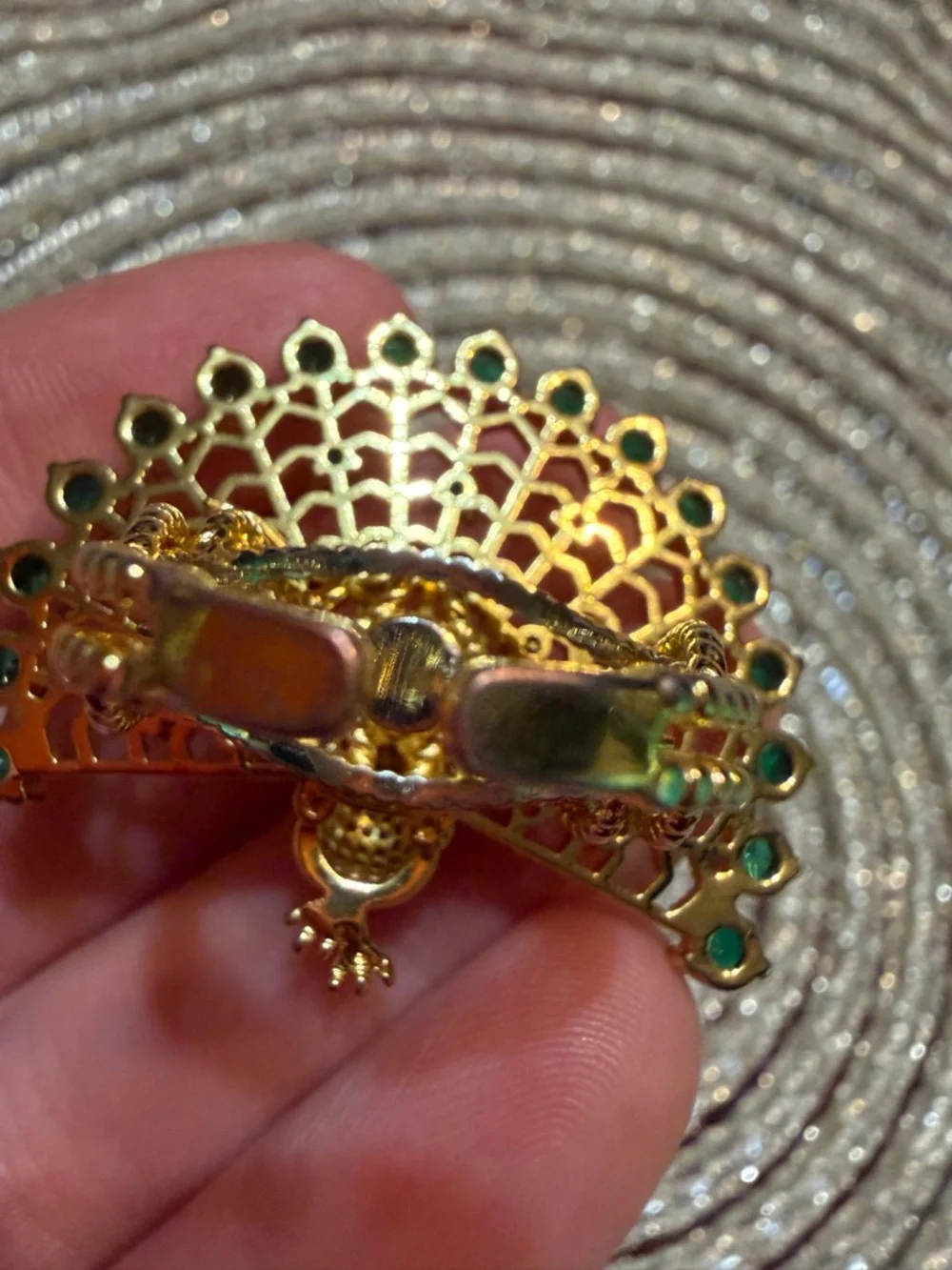 Gold Tone Peacock Statement Ring Rhinestone Crystal Adjustable Open Band Colors
